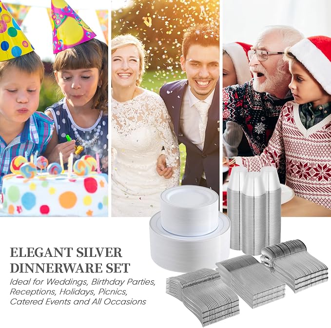 FOCUSLINE 600 Ct Silver Dinnerware Set - Image 6