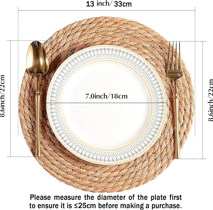 Handmade Heat Resistant 13" Round Woven Placemats Set of 8, Wicker Boho No - Image 2