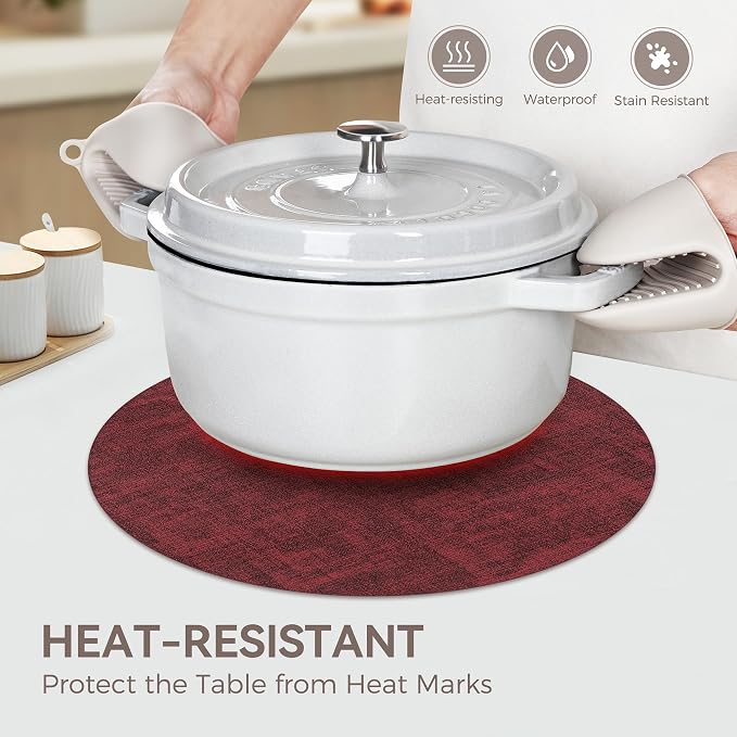 13"Round Placemats Set of 4, Reversible Faux Leather Heat Resistant Table Mats - Image 3