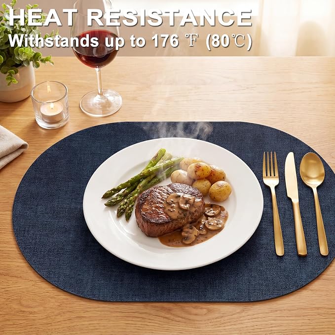 Placemats Set of 8-17" x 11.8" Waterproof & Heat Resistant Oval Place Mats - Image 2