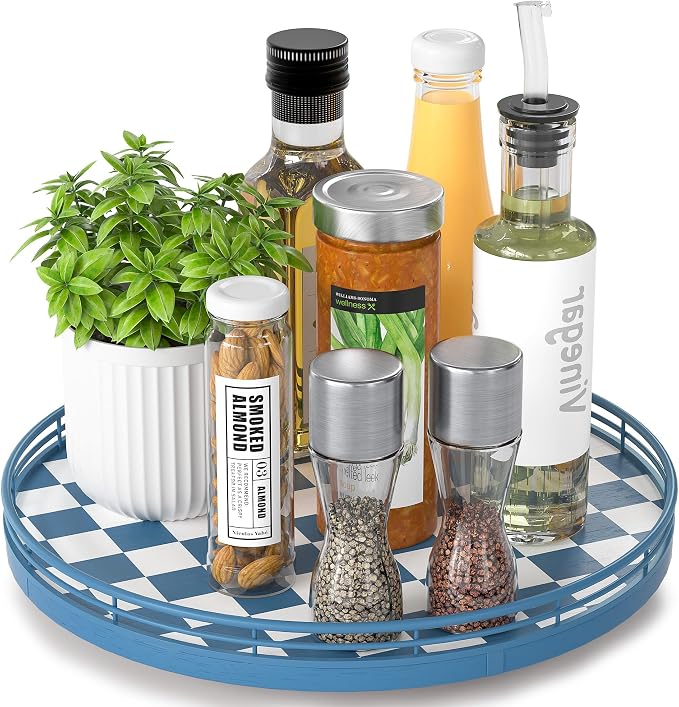 Blue and White Checkerboard Lazy Susan by AMH