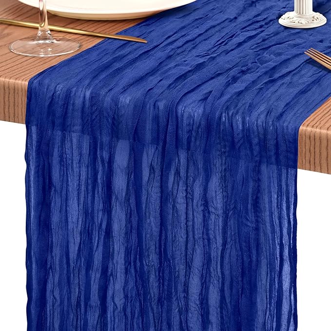 Showgeous 2 Pack Royal Blue Cheesecloth Table Runners Boho Wedding Decor | - Image 9