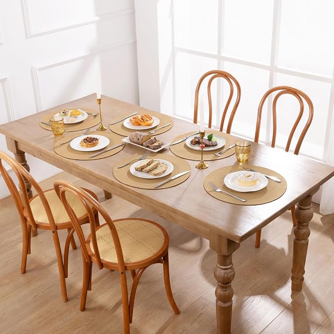 SHACOS 15 inch Round Braided Placemats Set of 4 Cotton Polyester Place Mats - Image 3