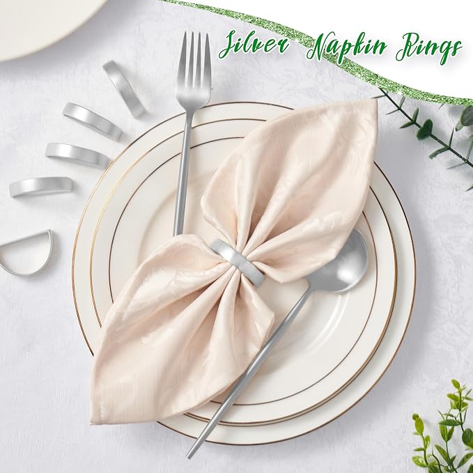 APTWOW Silver Napkin Rings Set of 12, Semicircle Metal Silver Napkin Holder - Image 3