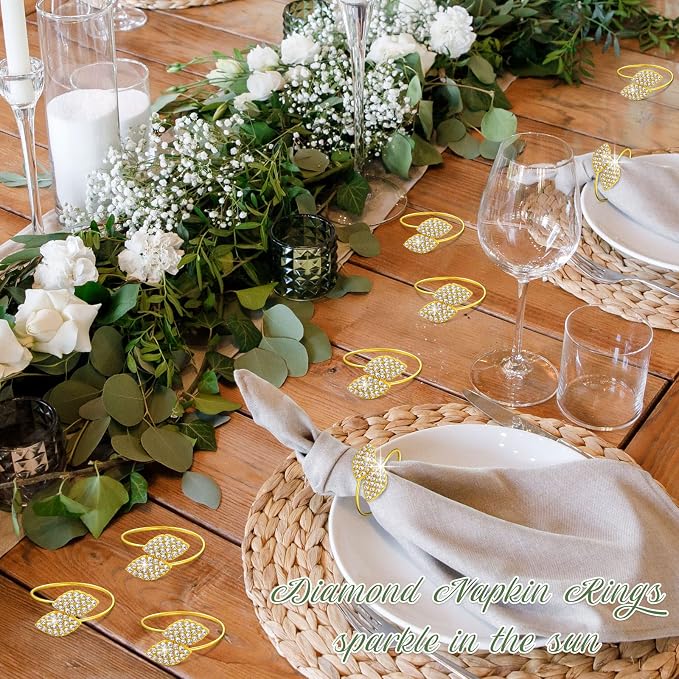 Hotop Gold Napkin Rings Gold Table Decoration, Leaves Napkin Rings, 12 Piece | - Image 4