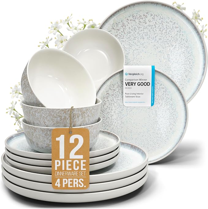 12 Piece Stoneware Dinnerware Set by PURELIVING