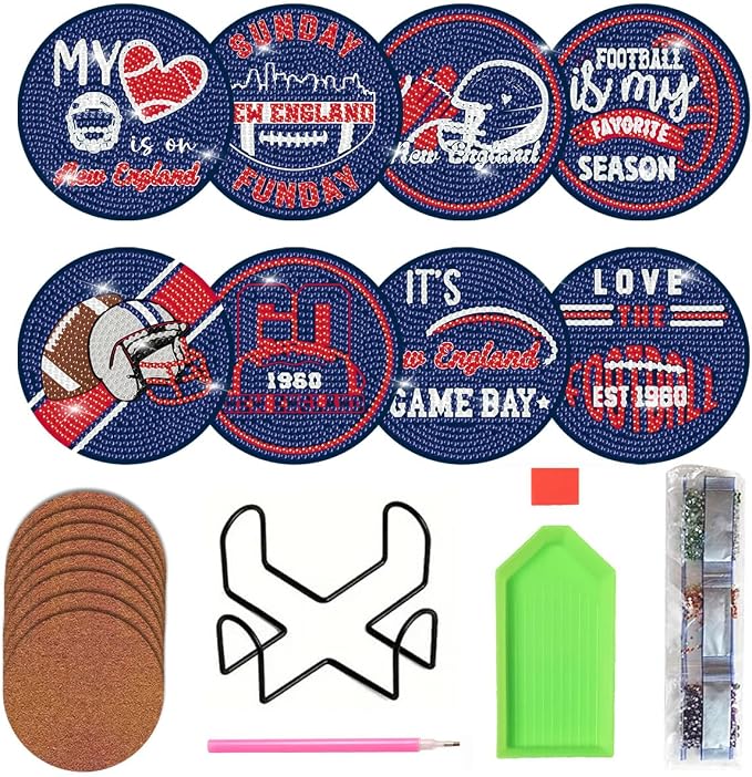 Bartogro 8 Pcs Diamond Painting Coaster Kits, DIY Football Diamond Art Coasters by Bartogro