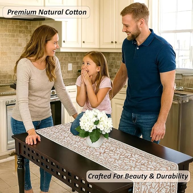 Oak Brown Hand Block Print 100% Cotton Reusable Table Runner 16" X 90" Inches - Image 7