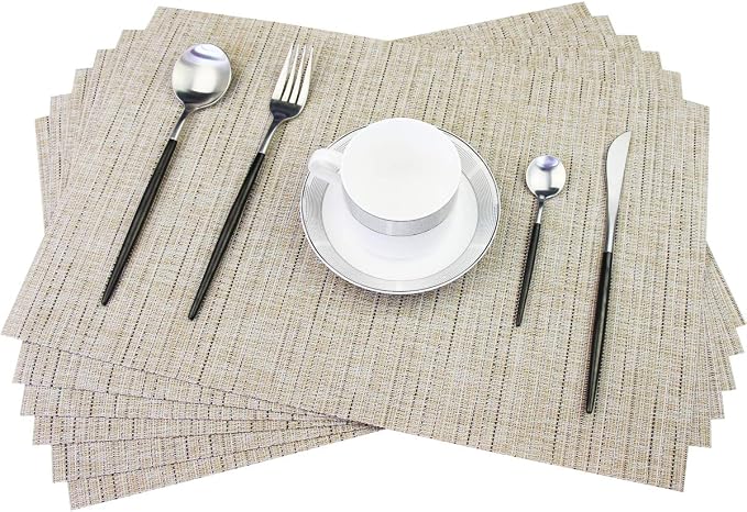 PIGCHCY Deep Beige Placemats Set of 6 Encryption Thickening Weave by PIGCHCY