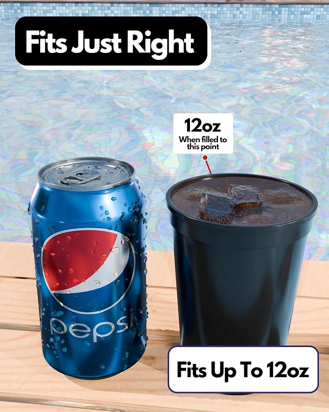PartyPrints 100 Pack Small 10 to 12 oz Black Reusable Blank Plastic Cups - Image 2