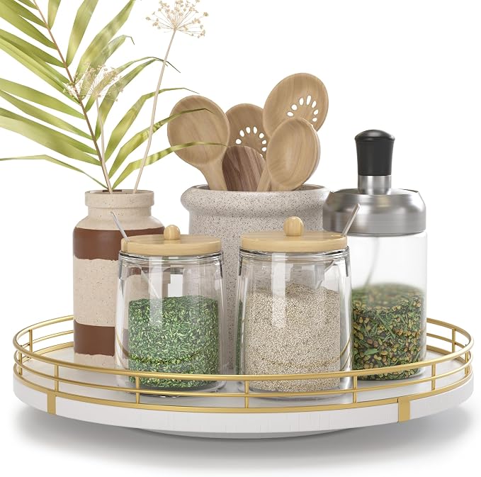 Oroyutor 10-Inch White Wooden Lazy Susan Spice Organizer by Oroyutor