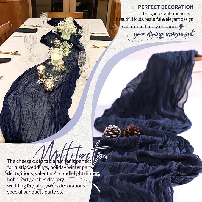 18 Pack Cheesecloth Table Runner 10FT Navy Blue Table Runner Boho Gauze Cheese - Image 6