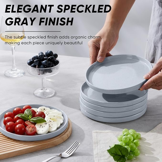 E-far 7.9 Inch Ceramic Dinner Plates, 6-Piece Stoneware Salad Plates, Chip & - Image 6