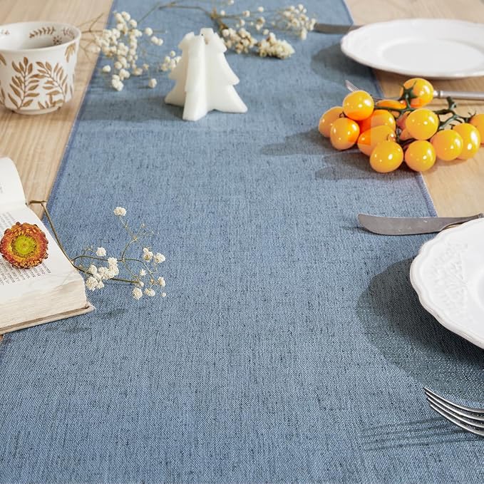 Cotton Linen Table Runner, 13x108 Inch, Dusty Blue - Image 2