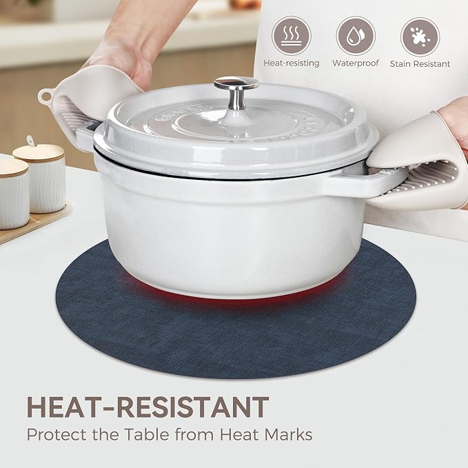 13" Round Placemats Set of 12, Reversible Faux Leather Heat Resistant Table Mats - Image 3