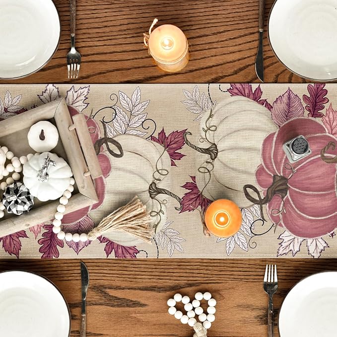 Artoid Mode 210 GSM Fall Table Runner 13x36 Inch Home Party Decor | Pink - Image 4