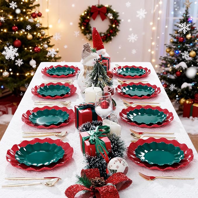 LIYH 50 Pcs Red Plastic Plates Reusable Christmas Plastic Plates Unbreakable - Image 9