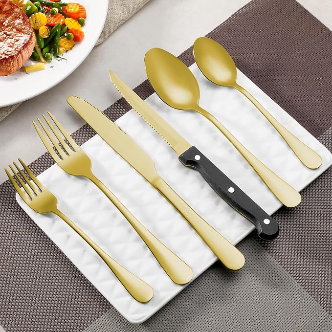 24 Pcs Gold Forks and Spoons Silverware Set, Food Grade Stainless Steel - Image 6