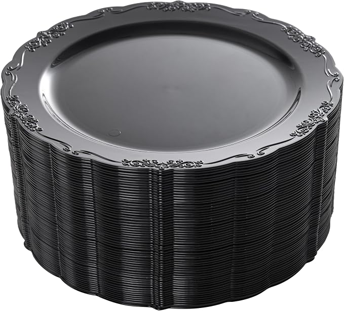 DaYammi 60PCS Black Plastic Plates, Heavy Duty Black Disposable Plates Premium by DaYammiwillaccompanyyou