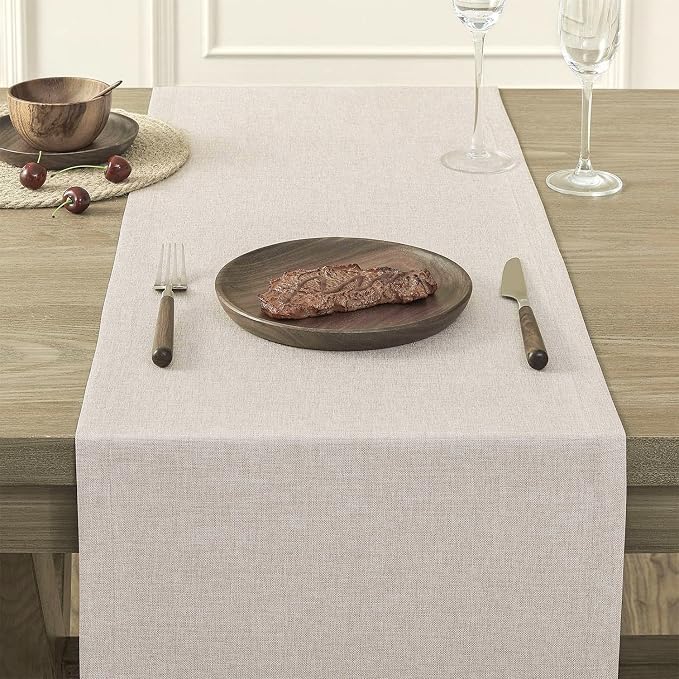 Basic Linen Style Table Runner, 14x36 Inch Light Tan | Mitered Corner Design - Image 5