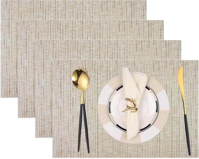 PIGCHCY Deep Beige Placemats Set of 4 Encryption Thickening Weave by PIGCHCY