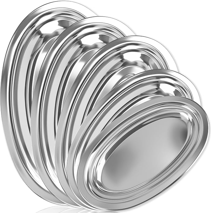 5 Pcs Stainless Steel Oval Platter Set Silver Oval Serving Food Tray Heavy Duty by Unknown