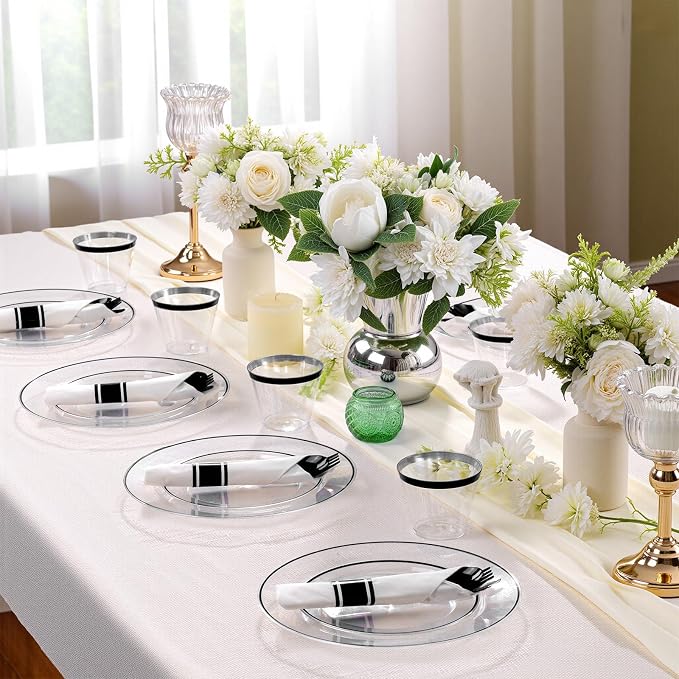 SUT 350 Pcs Black and Clear Plastic Dinnerware Set - Image 6