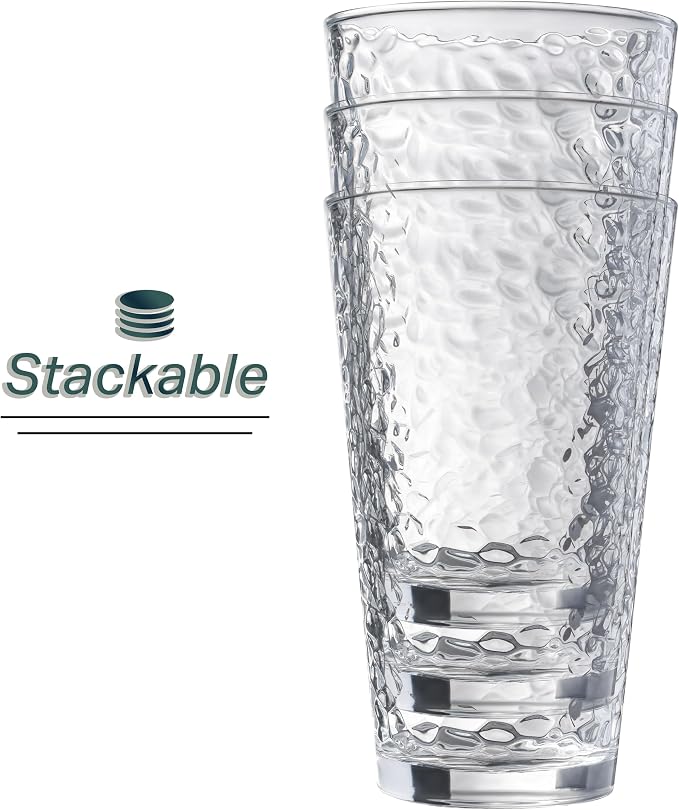 Le'raze Set of 10 Hammered Glass Cups, Dishwasher Safe, Freezer Safe, Non Slip - Image 4