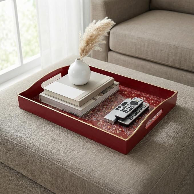 Boho Red Decorative Tray, Serving Tray - Image 3