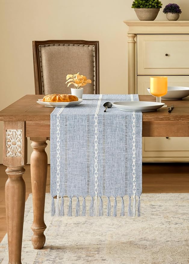 Hemstitched Farmhouse Table Runner, Cotton Linen Table Runners 36 Inches Long - Image 2