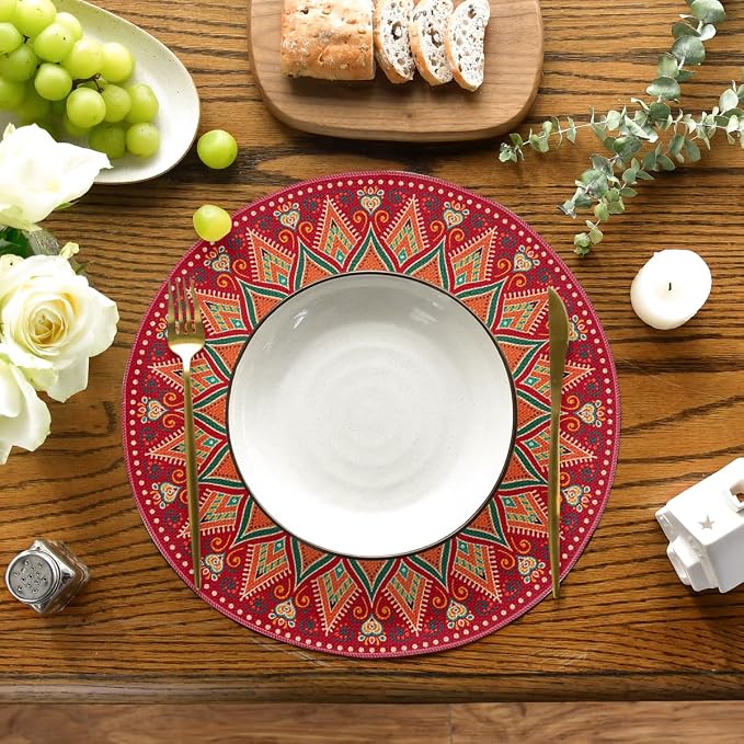 Artoid Mode Red Mandala Round Placemats Set of 4, 14 Inch Seasonal Spring - Image 2