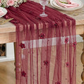 Artoid Mode Burgundy Flower Pearl Burgundy Gauze Table Runner 10FT, Seasonal by ArtoidMode