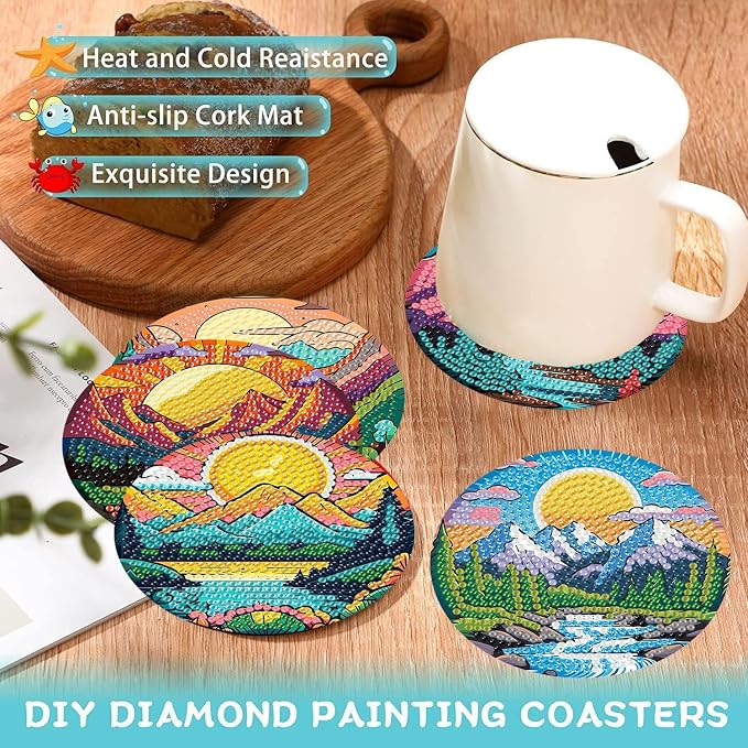 Ekuxom 8 PCS Sunset Diamond Art Coasters Kits- Landscape Diamond Painting - Image 5