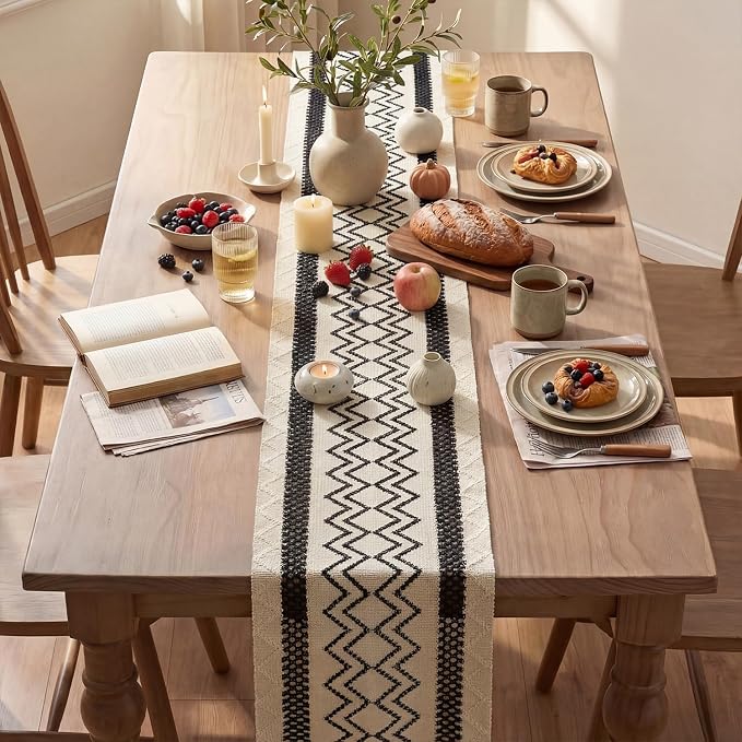 Artoid Mode Black Stripe Diamond Woven Table Runner 12x36 Inch | Holiday - Image 4