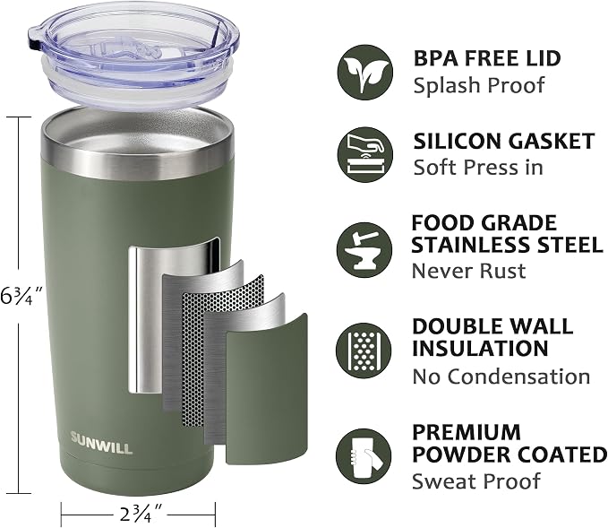 SUNWILL Travel Coffee Tumbler 20 oz, Insulated Mug - Image 2