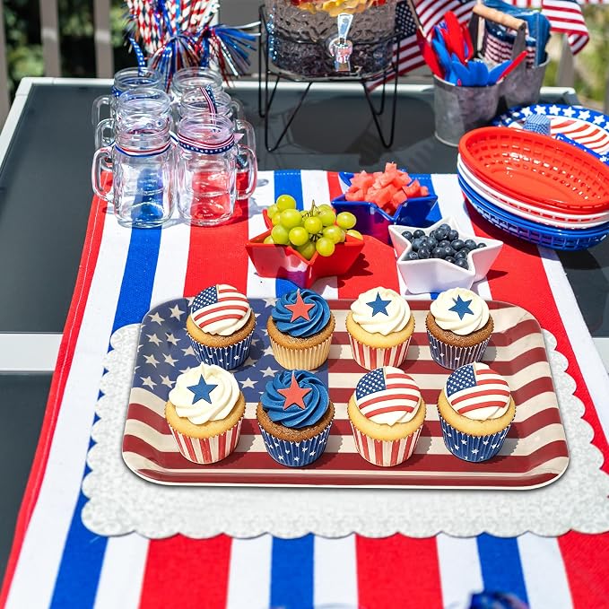 Whaline 3 Pcs Patriotic Serving Trays Vintage American Flag Melamine Platter - Image 6