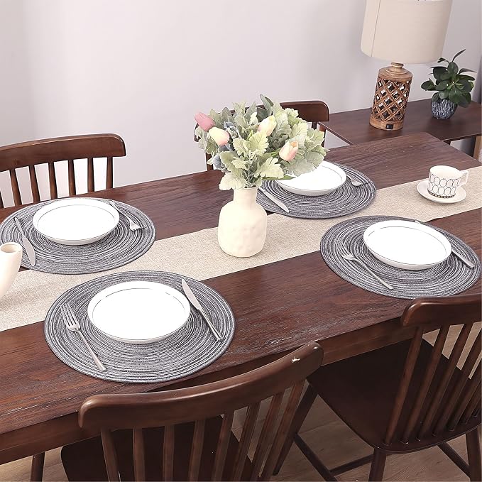 SHACOS Round Braided Placemats Set of 6 Round Table Mats 15 inch Cotton Washable - Image 7