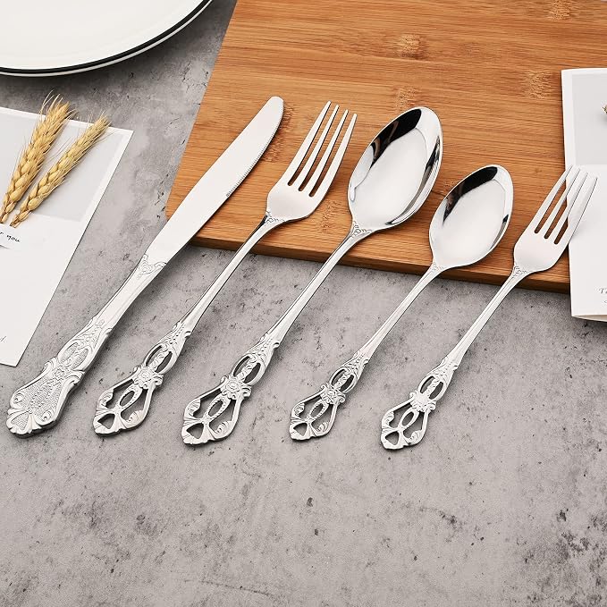 Mirror Polished Silver Silverware Set, 24-Piece 18/10 Stainless Steel Shiny - Image 8