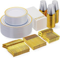350 Pcs Gold Dinnerware Sets for 50 Guests, Disposable Plate Sets | for Party by GoodLuck