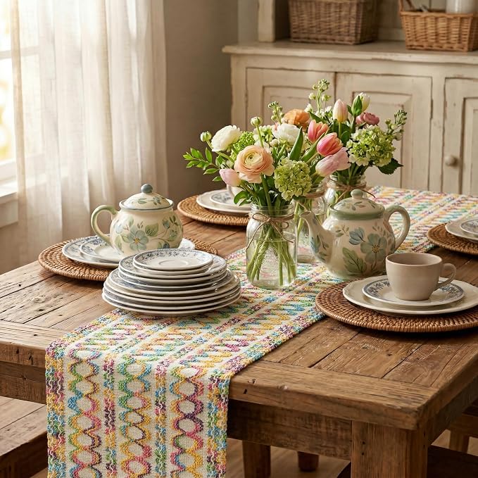 Artoid Mode Colorful Woven Farmhouse Hollow Table Runner 12x36 Inch | Holiday - Image 4
