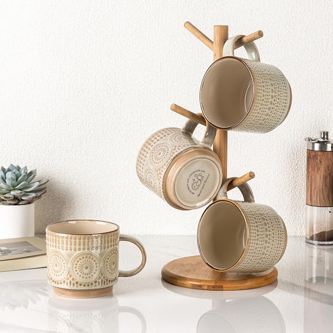 GBhome 12 oz Coffee Mugs Set of 4, Stackable Ceramic Coffee Cups Set | Modern - Image 8