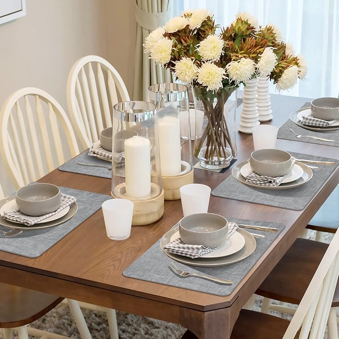 Maxpearl Faux Leather Placemats Set of 4, Light Grey | Waterproof - Image 8