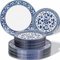 Blue Plastic Plates, Fancy Disposable Pates, 10.25" dinner & 7.5" dessert plates by Hioasis