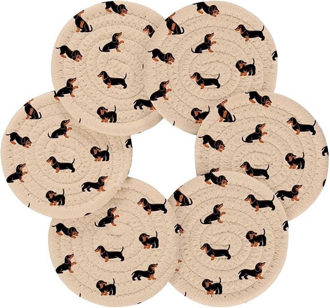 YETTASBIN Cute Dachshund Dog 6 Pcs Drink Coasters - Image 2
