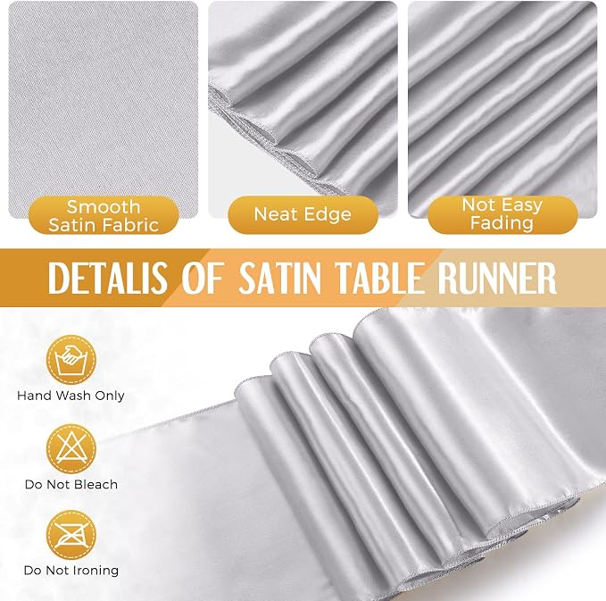 24 Packs Black and Silver Disposable Plastic Tablecloths and Satin Table Runner - Image 4