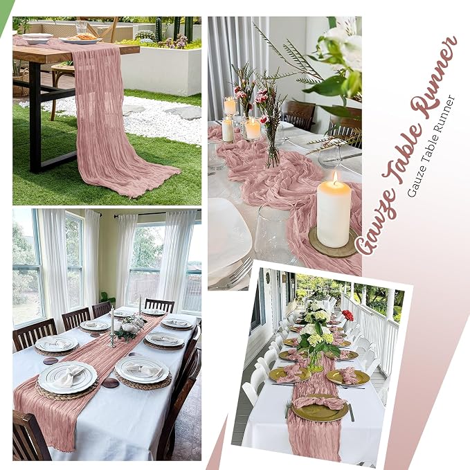 8 Pack Dusty Pink Cheesecloth Table Runners 20x120 Inch Gauze Table Runner - Image 5