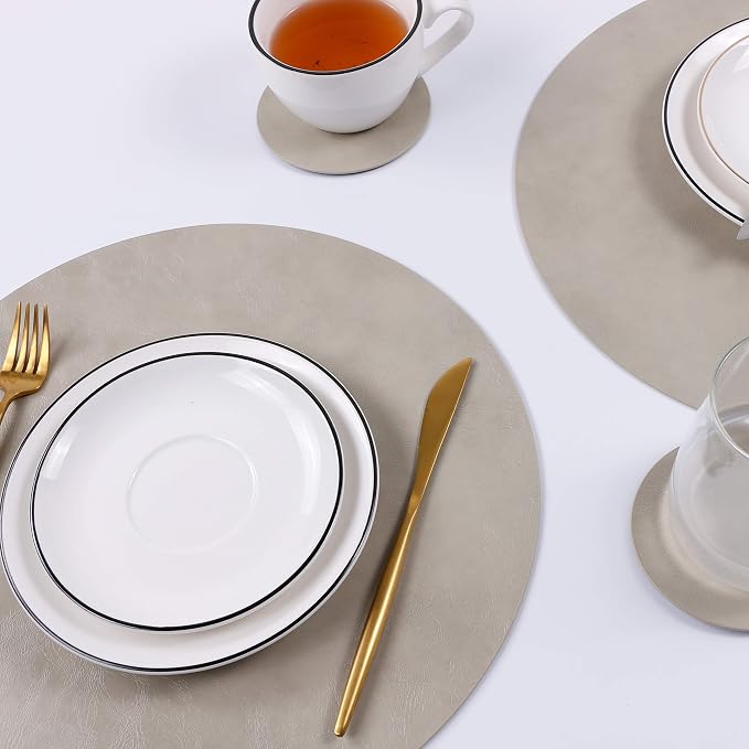 Set of 8 Faux Leather Round Placemats and Coasters, Coffee Mats Kitchen Table - Image 5