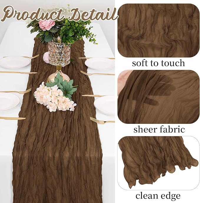 8 Pack Brown Cheesecloth Table Runners 20x120 Inch Gauze Table Runner Cheese - Image 4