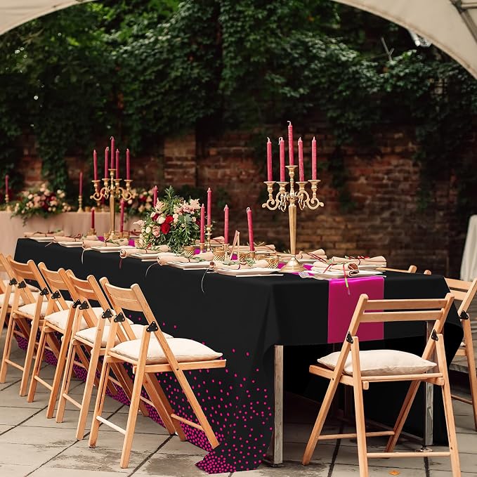 6Pcs Black Hot Pink Tablecloth Party Decorations, Plastic Black Table Cloth - Image 7