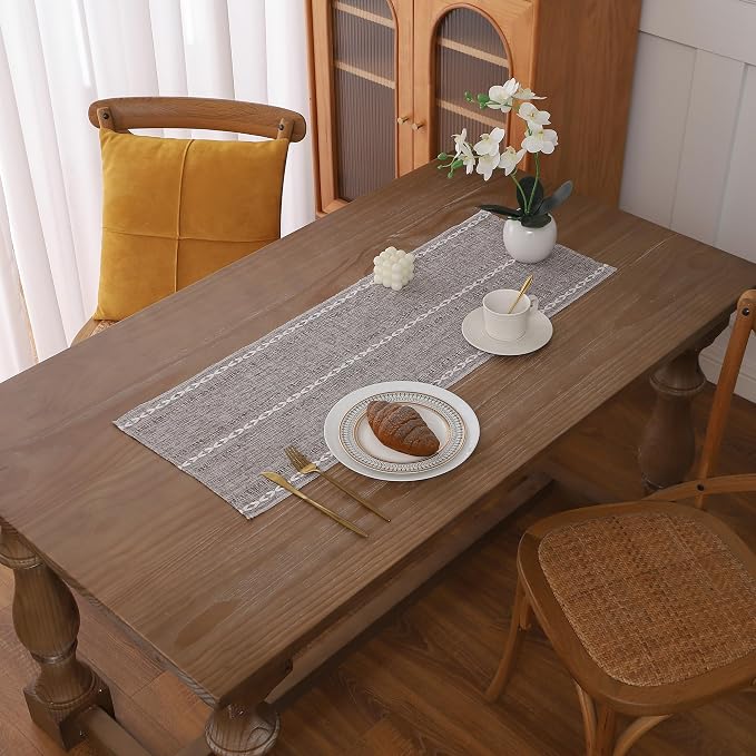 Gernaice 2PCS Boho Table Runner, Rustic Embroidered Cotton Linen Farmhouse by Gernaice
